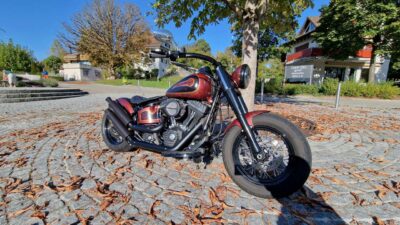 Beachbar Lenker Burleigh Bars, Ricks Motorcycles Bobber Heckumbau, Jekill and Hyde Auspuffanlage